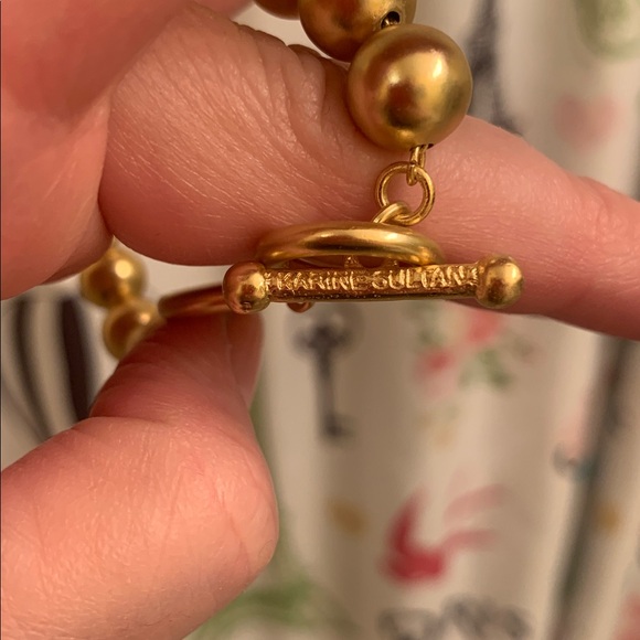 Karine Sultan Elegant Gold Beaded Bracelet with Pearl and Coin Charm - Picture 6 of 11